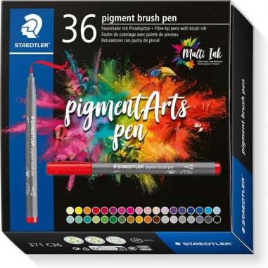 Staedtler 371 Pack de 36 Rotuladores Punta de Pincel Suave - Colores Vivos y Brillantes - No Amarillea con el Paso del Tiempo - 