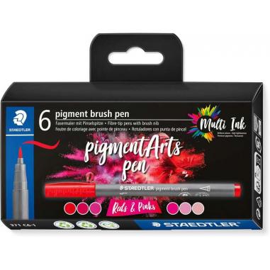 Staedtler 371 Pack de 6 Rotuladores Punta de Pincel Suave - Colores Vivos y Brillantes - No Amarillea con el Paso del Tiempo - N