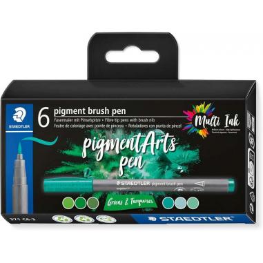 Staedtler 371 Pack de 6 Rotuladores Punta de Pincel Suave - Colores Vivos y Brillantes - No Amarillea con el Paso del Tiempo - N