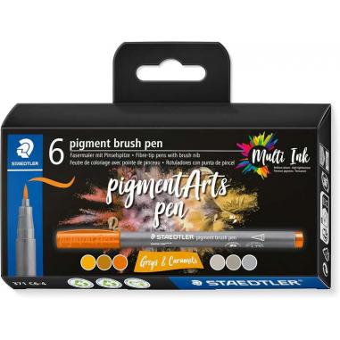 Staedtler 371 Pack de 6 Rotuladores Punta de Pincel Suave - Colores Vivos y Brillantes - No Amarillea con el Paso del Tiempo - N