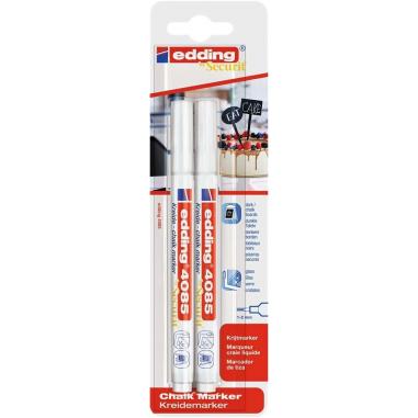 Edding 4085 Pack de 2 Rotuladores de Tiza Liquida - Punta Redonda - Trazo 1-3mm - Olor Neutro - Color Blanco