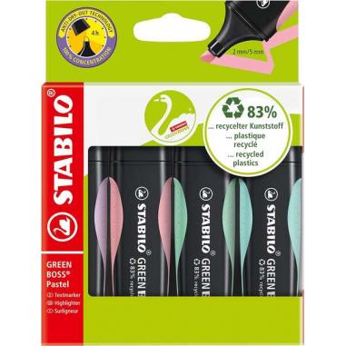 Stabilo Green Boss Pastel Pack de 4 Marcadores Fluorescentes - Fabricado con un 83% de Plastico Reciclado - Trazo entre 2 y 5mm 