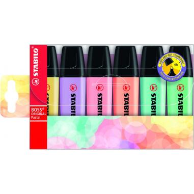 Stabilo Boss 70 Pastel Pack de 6 Rotuladores Marcadores Fluorescentes - Trazo entre 2 y 5mm - Recargable - Tinta con Base de Agu