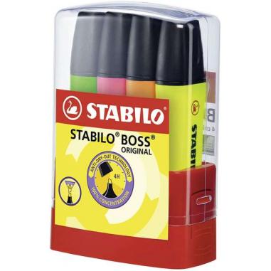 Stabilo Boss 70 Parade Set de Escritorio con 4 Marcadores Fluorescentes - Trazo entre 2 y 5mm - Recargable - Tinta con Base de A