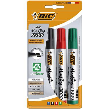 Bic Marking 2300 Ecolutions Pack de 4 Rotuladores Permanentes - Punta Biselada - Tinta con Base de Alcohol - Ecologico - Colores