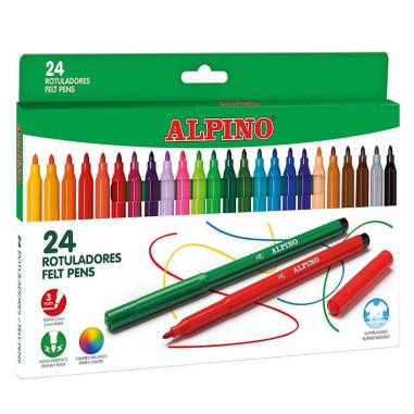 Alpino Pack de 24 Rotuladores Escolares - Punta Fina de 3mm - Superlavables y Brillantes - Desarrolla la Creatividad - Colores S