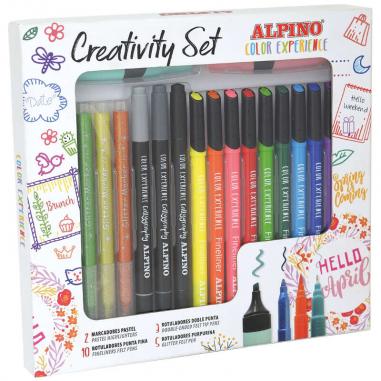 Alpino Color Experience Kit Creativo de 10 Fineliners - 5 Rotuladores Glitter Markers - 3 Rotuladores Especiales para Caligrafia