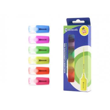 Bismark Pack de 6 Mini Marcadores Fluorescente Neon - Alta Visibilidad - Tinta de Secado Rapido - Punta Resistente - Ideal para 