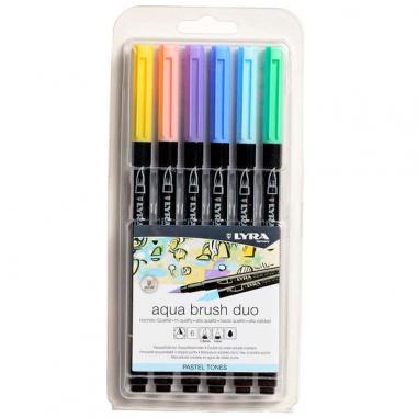 Lyra Aqua Brush Duo Pack 6 Rotuladores de Doble Punta - Trazos 1-5 y 1mm - Tinta Base de Agua - Colores Tonos Pastel