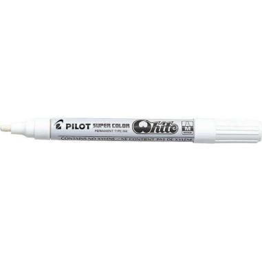 Pilot Super Color Rotulador Permanente - Punta de 4,5mm de Poliacetal - Tinta muy Densa y Opaca - Cuerpo Metalico - Color Blanco