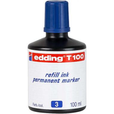 Edding T100 Bote de Recarga para Rotulador Permanente - Capacidad 100ml - Color Azul