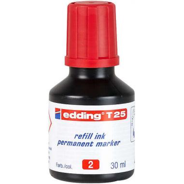 Edding T25 Bote de Recarga para Rotulador Permanente - Capacidad 30ml - Color Rojo