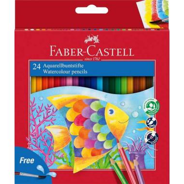 Faber-Castell Classic Colour Acuarelable Pack de 24 Lapices de Colores Hexagonales Acuarelables + Pincel - Resistencia a la Rotu