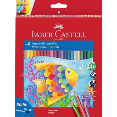 Faber-Castell Classic Colour Acuarelable Pack de 48 Lapices de Colores Hexagonales Acuarelables + Pincel - Resistencia a la Rotu