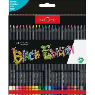 Faber-Castell Black Edition Pack de 24 Lapices de Colores - Mina Supersuave - Madera Negra - Ideales para Dibujo sobre Papel Cla