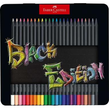 Faber-Castell Black Edition Caja Metalica de 24 Lapices de Colores - Mina Supersuave - Madera Negra - Ideales para Dibujo sobre 