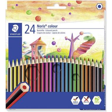 Staedtler Noris Colour 185 Pack de 24 Lapices Hexagonales de Colores - Fabricados en Wopex - Muy Resistentes - Madera de Fuentes