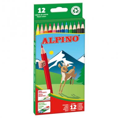 Alpino Pack de 12 Lapices de Colores Hexagonales - Mina de 3mm - Resistente a la Rotura - Bandeja Extraible - Colores Surtidos