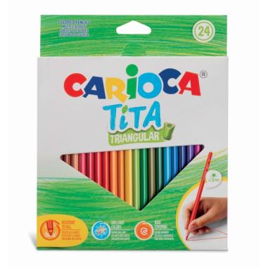 Carioca Tita Pack de 24 Lapices Triangulares - Cuerpo Triangular - Colores Brillantes y Lavables - Escritura Blanda - Mina Ø 3mm