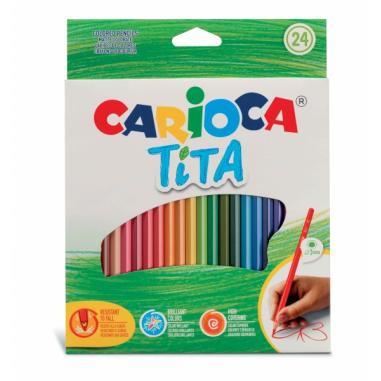 Carioca Tita Pack de 24 Lapices de Resina - Cuerpo Hexagonal - Colores Brillantes y Lavables - Escritura Blanda - Mina Ø 3mm Seg