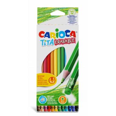 Carioca Tita Pack de 12 Lapices Borrables de Resina - Cuerpo Hexagonal - Colores Brillantes y Lavables - Escritura Blanda - Mina