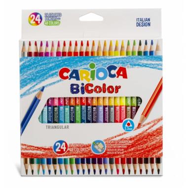 Carioca Pack de 24 Lapices Bicolor Triangulares Lacados - Mina de Alta Calidad Ø 3.3mm - Alta Resistencia a la Rotura - Color Va