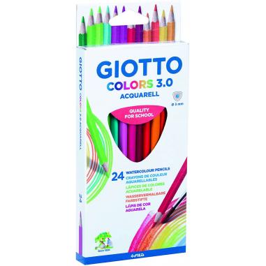 Giotto Colors Acquarell 3.0 Pack de 24 Lapices Triangulares de Colores Acuarelables - Mina 3 mm - Madera - Colores Surtidos