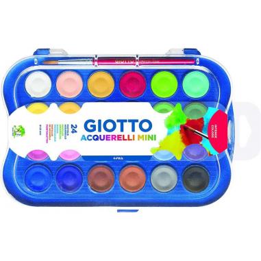 Giotto Pack de 24 Acuarelas Mini 23mm. - Colores Luminosos - Evita la Dispersion del Agua