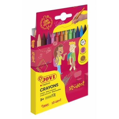 Jovi Crayons Student Estuche de 12 Ceras Plasticas - Resistentes - No Manchan - Agradables de Rayar - Acabado Brillante - Gran D