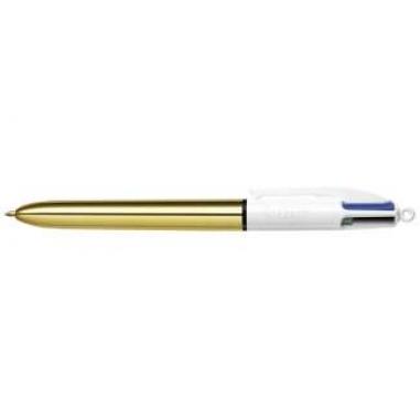 Bic 4 Colours Shine Boligrafo de Bola Retractil - Punta de 1mm - Trazo de 0.4mm - Tinta con Base de Aceite - Cuerpo Oro/Blanco -