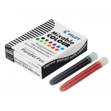 Pilot Pack de 12 Recargas para Pluma Estilografica Parallel - Capacidad 1ml - Colores Surtidos