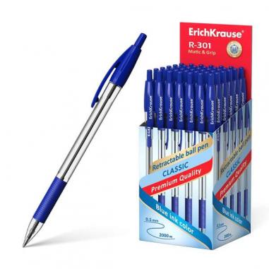 Erichkrause R-301 Classic Matic&Grip Boligrafo Retractil Punta de 1.0mm - Trazo 0.5mm - Grip de Agarre - Tinta de Secado Rapido 