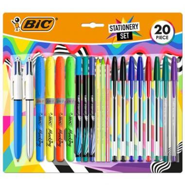 Bic Escritura Multicolor Pack de 20 Piezas Variadas - 6 Bic Cristal Original, 2 Bic Cristal Fun, 2 Bic 4 Colores, 3 Bic Intensit