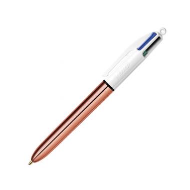 Bic 4 Colours Rose Gold Boligrafo de Bola Retractil - Punta Media de 1.0 mm - Tinta con Base de Aceite - Cuerpo Rosa Metalizado/