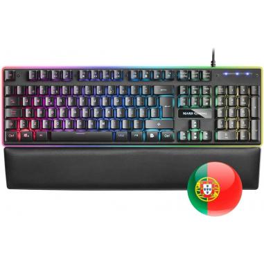 Mars Gaming Teclado MK320 - 439x135x37mm - H-MECH, Iluminacion RGB, Reposamuñecas Acolchado - Ergonomia y Prestaciones Profesion