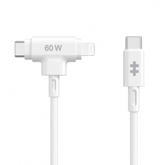HYPER SILICONE USB-C TO USB-C AND LIGHTNING HYBRID 60W CABLE - WHITE