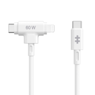 HYPER SILICONE USB-C TO USB-C AND LIGHTNING HYBRID 60W CABLE - WHITE