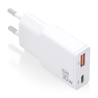 CARGADOR AISENS GAN ULTRA DELGADO 30W USB-C PD3.0 QC4.0 USB-A QC3.0