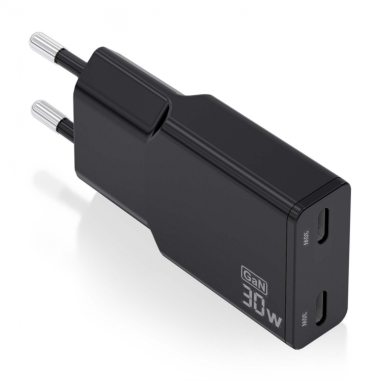 CARGADOR AISENS GAN ULTRA DELGADO 30W 2XUSB-C PD3.0 QC4.0 NEGRO