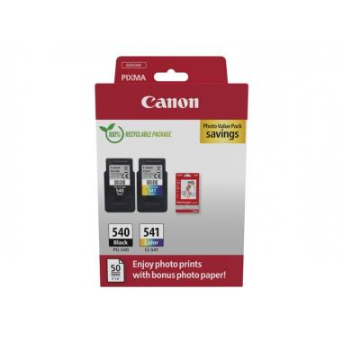 Canon PG540 Negro + CL541 Color Pack de 2 Cartuchos de Tinta Originales + 50 Hojas de Papel Fotografico - 5225B013