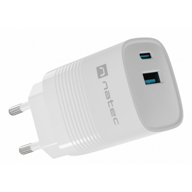 CARGADOR NATEC RIBERA GAN 30W PD3.0 QC3.0 1XUSB-A + 1XUSB-C BLANCO