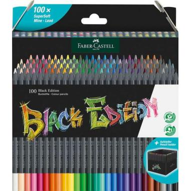 Faber-Castell Black Edition Pack de 100 Lapices de Colores - Mina Supersuave - Madera Negra - Ideales para Dibujo sobre Papel Cl