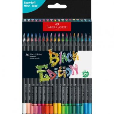 Faber-Castell Black Edition Pack de 36 Lapices de Colores - Mina Supersuave - Madera Negra - Ideales para Dibujo sobre Papel Cla