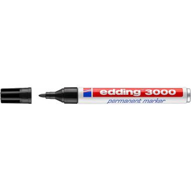 Edding 3000 Rotulador Permanente - Punta Redonda de 1.5mm - Trazo entre 1.5 y 3mm - Recargable - Secado Rapido - Color Negro