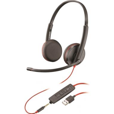 Plantronics/Poly Blackwire C3225 Auriculares con Microfono USB/Jack 3.5mm - Almohadillas Acolchadas - Controles en Cable - Color