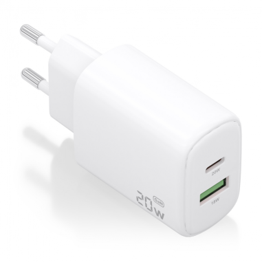 CARGADOR AISENS GAN 20W, 1XUSB-C PD3.0, 1XUSB-A QC3.0, BLANCO