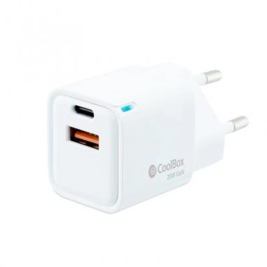 Coolbox cargador gan 20w usb-c/usb-a pared