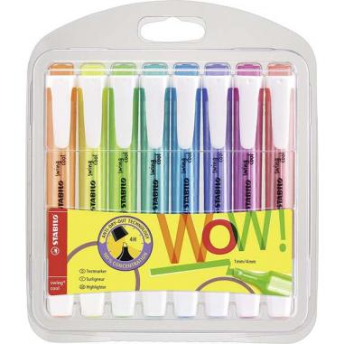 Stabilo Swing Cool Pack de 8 Marcadores Fluorescentes - Cuerpo Plano - Punta Biselada - Trazo entre 1 y 4mm - Tinta con Base de 