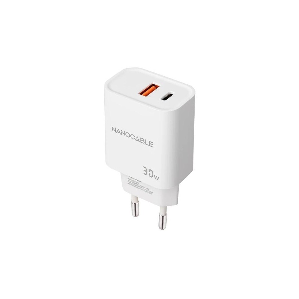 Nanocable cargador usb-c/pd+usb-a/qc 30w blanco