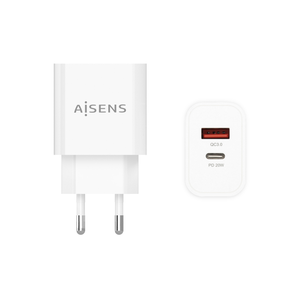 CARGADOR AISENS 20W 1xUSB-C PD3.0 1xUSB-A QC3.0 BLANCO
